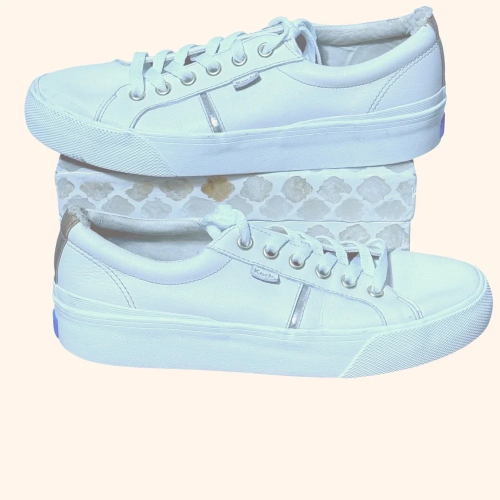 Keds Womens WH68090 Cream Gold Leather‎ Platform Sneakers Size 7.5